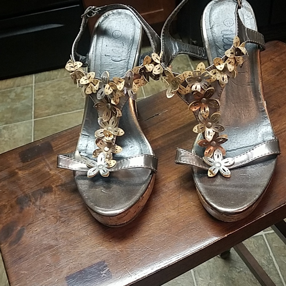 Platinum and Gold Wedge Sandals